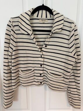 Madewell Cream & Navy Striped Knit Button-Front Cardigan
